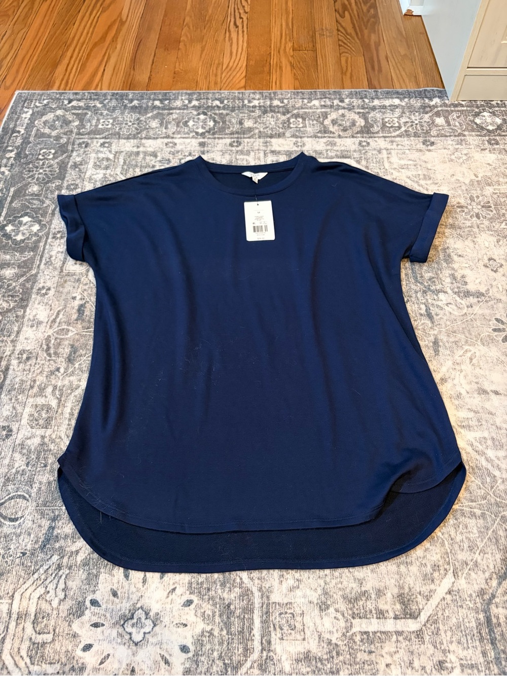 crown & ivy Navy Short Sleeve Crewneck Tee with Curved Hem